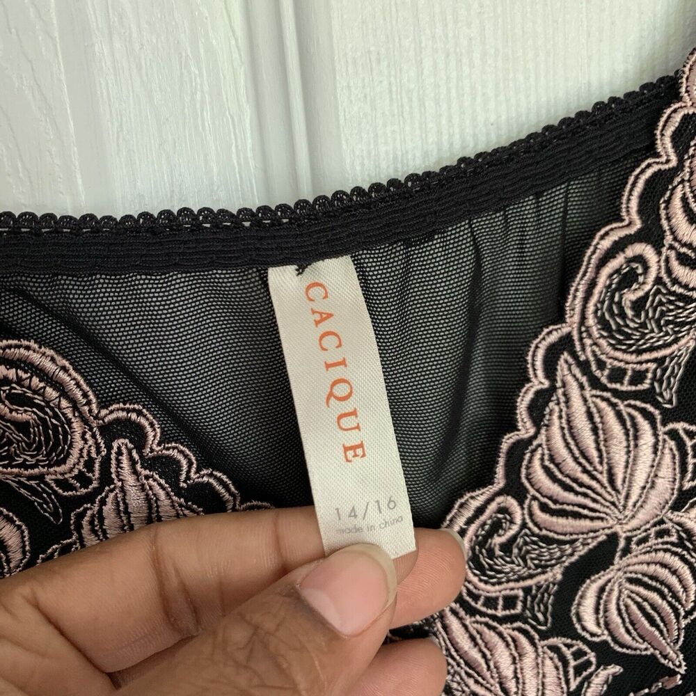 Cacique cami lingerie black lace sheer embroidered stretch 14/16 - Picture 7 of 16